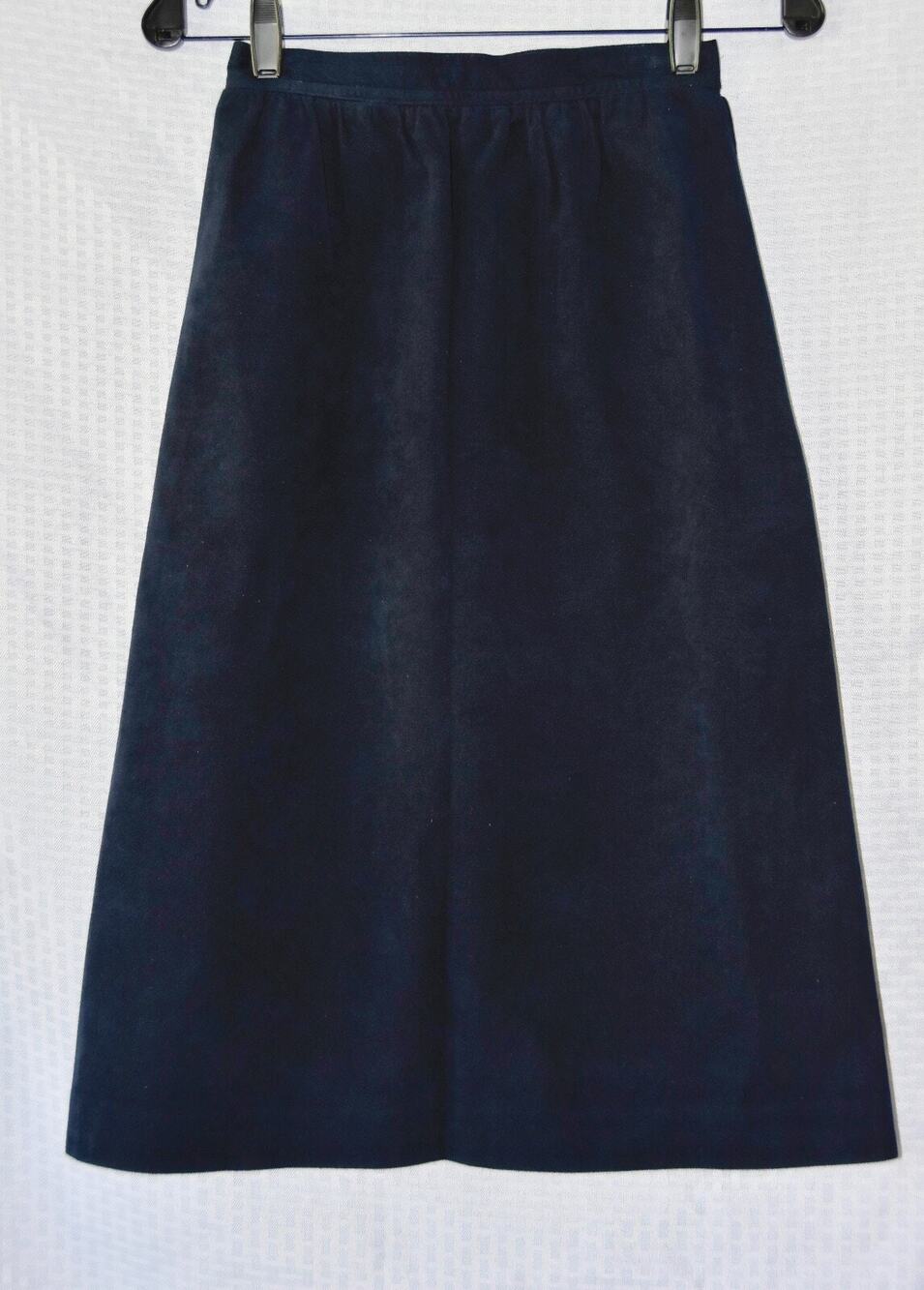 Bill Blass Neiman Marcus Navy Blue Ultrasuede Vintage 70s Midi A-Line Skirt Sz 8